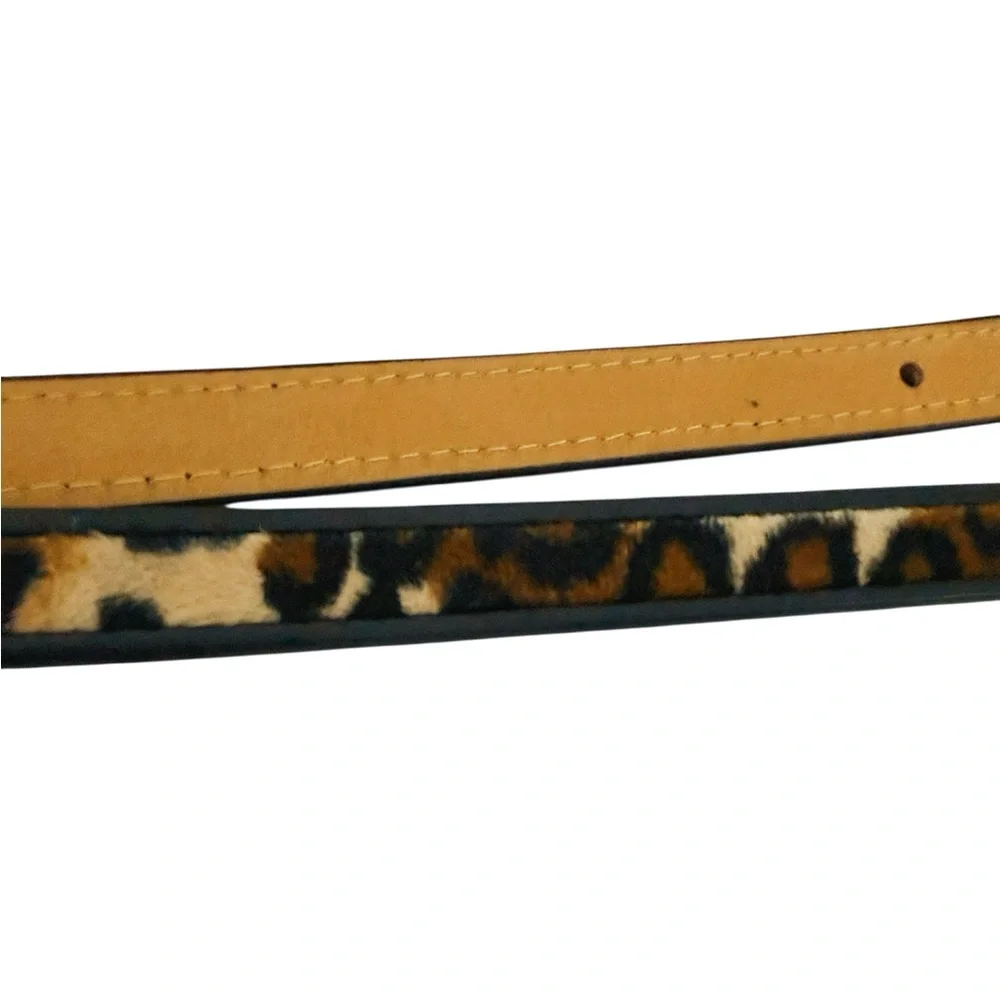 Brighton Vintage Silver Leather Leopard Faux Fur Animal Print Belt S/M